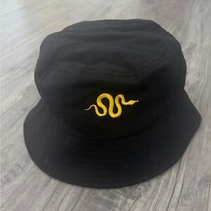 Black Bucket Hat with Yellow Snake Embroidery